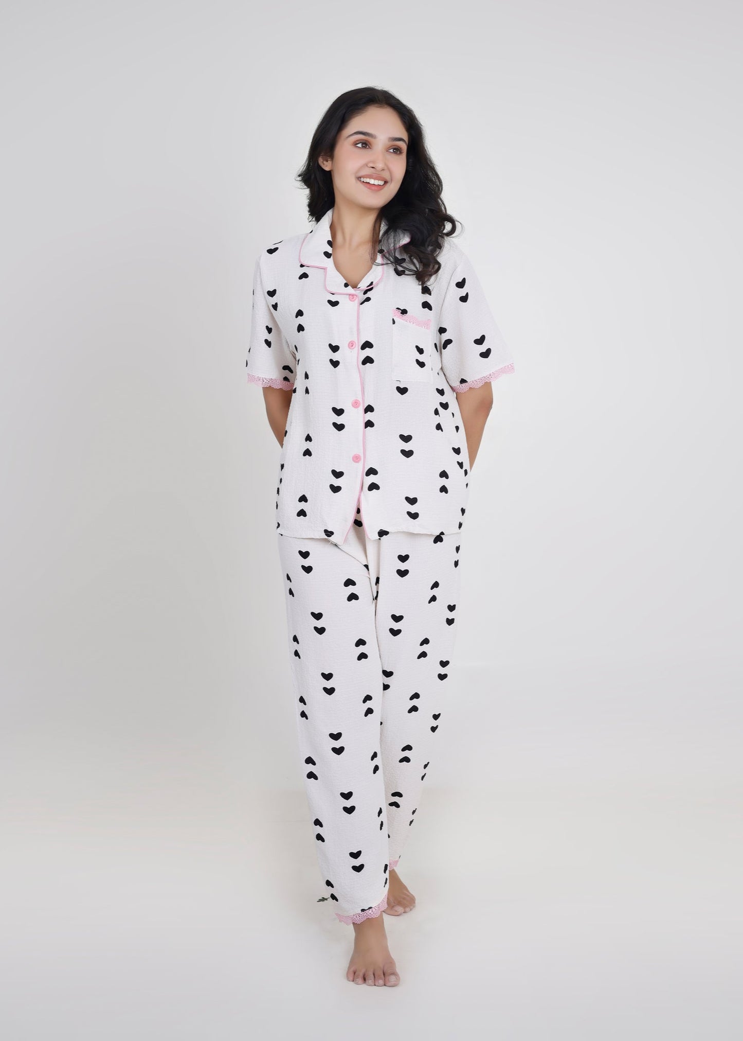 Little Black Hearts Cotton Pyjama Set