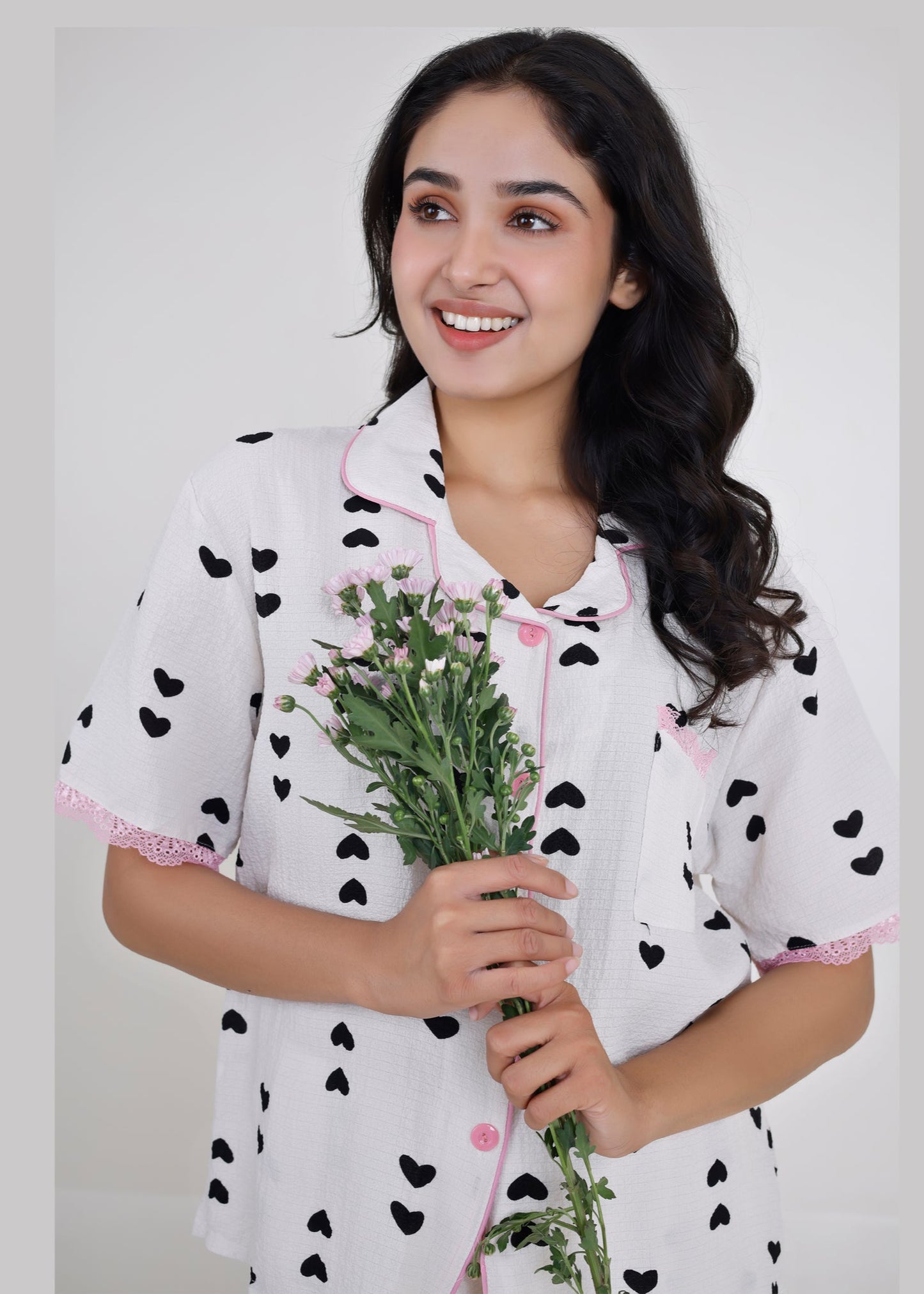 Little Black Hearts Cotton Pyjama Set
