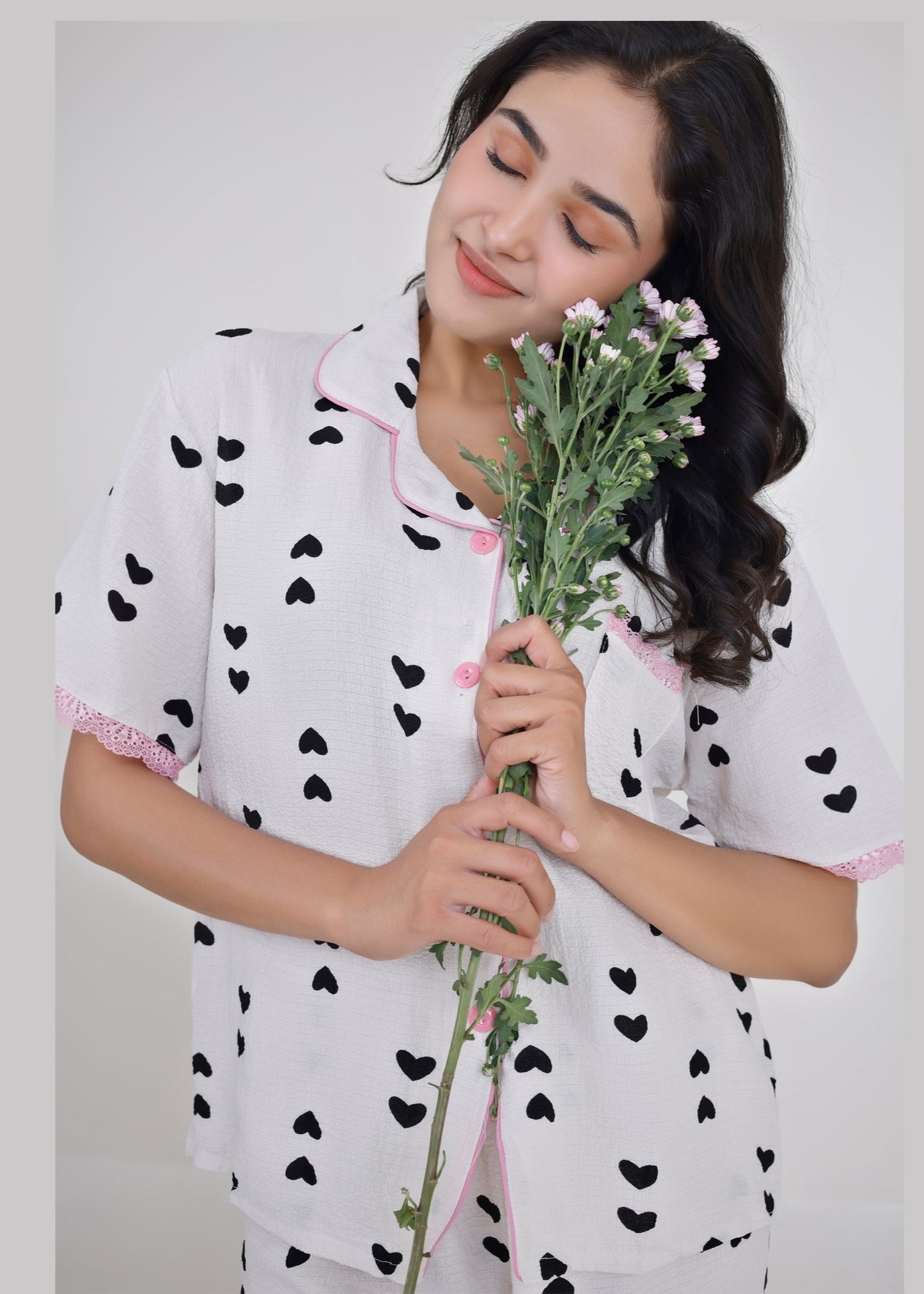 Little Black Hearts Cotton Pyjama Set