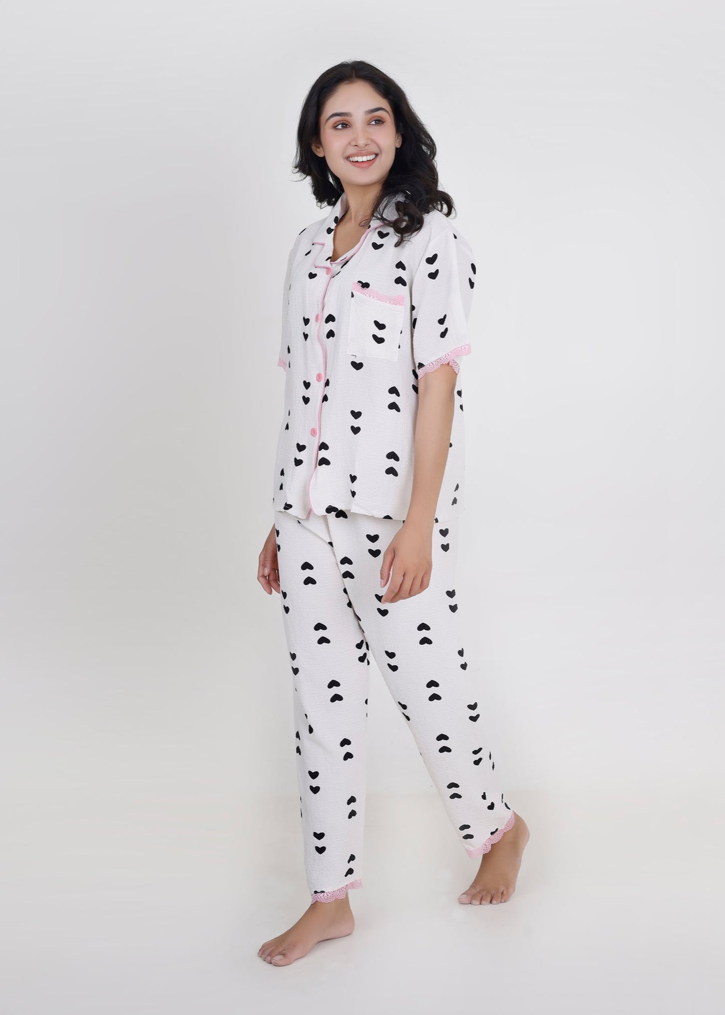 Little Black Hearts Cotton Pyjama Set