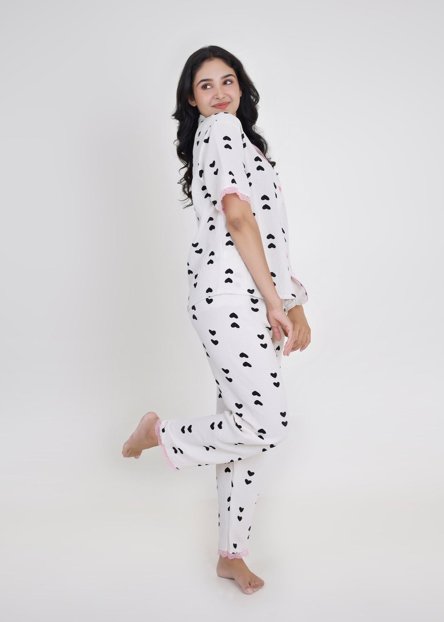 Little Black Hearts Cotton Pyjama Set