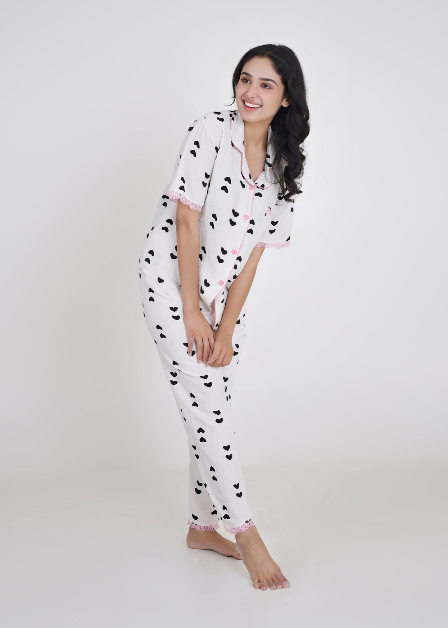 Little Black Hearts Cotton Pyjama Set