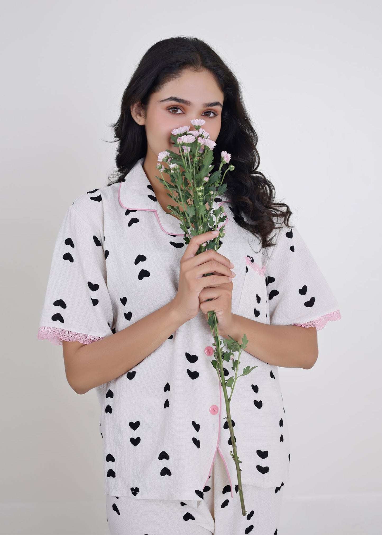 Little Black Hearts Cotton Pyjama Set