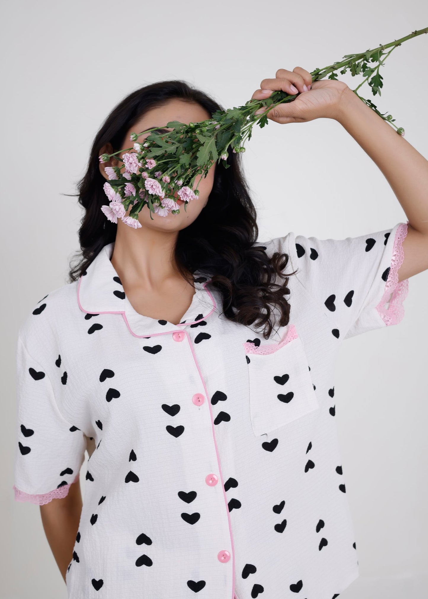 Little Black Hearts Cotton Pyjama Set