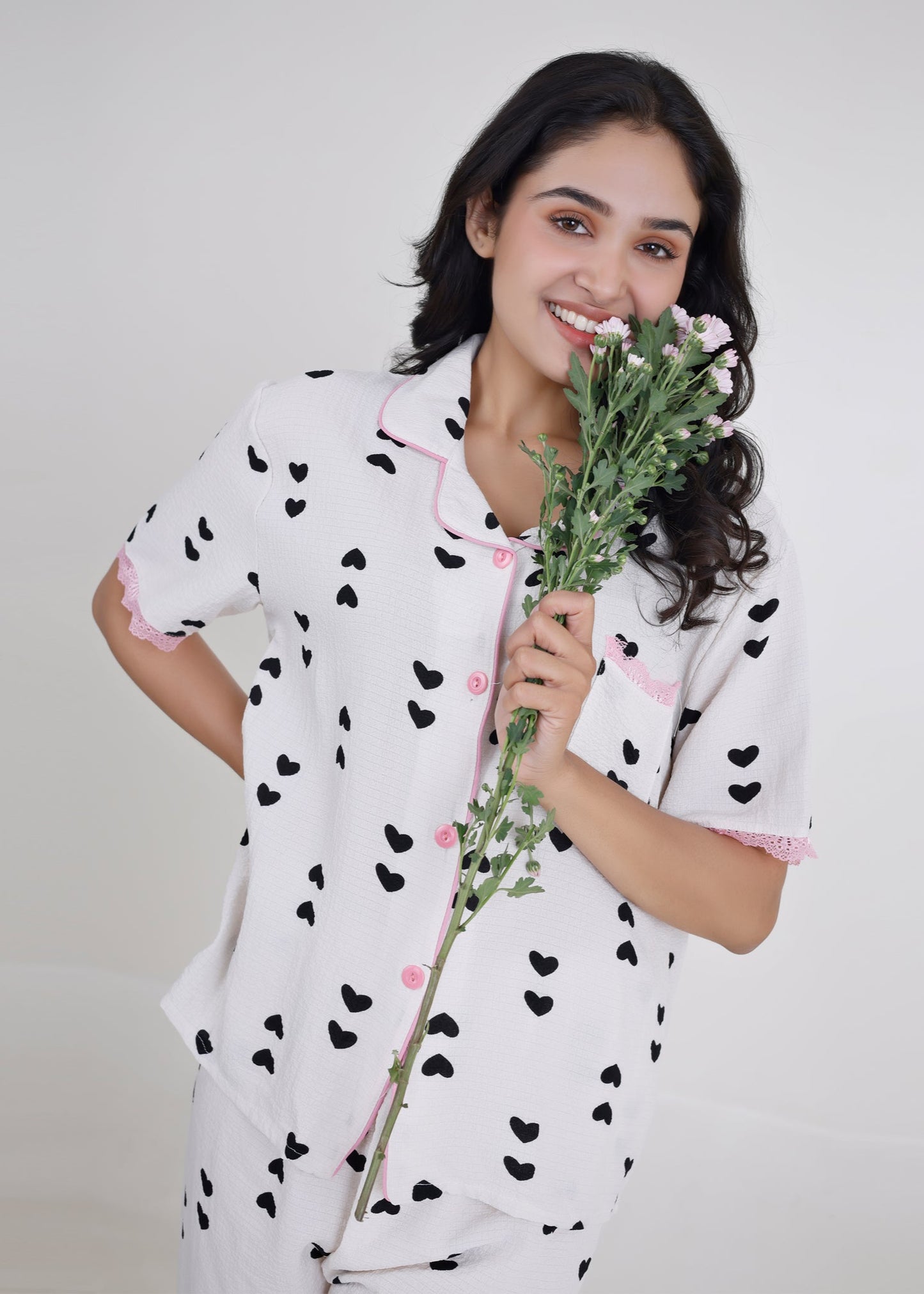 Little Black Hearts Cotton Pyjama Set