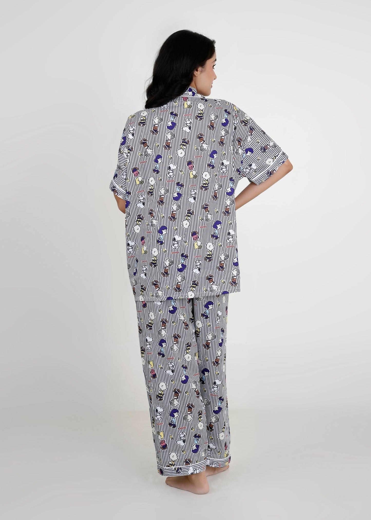 Snoopy Monochrome Stripe Cotton Pyjama Set