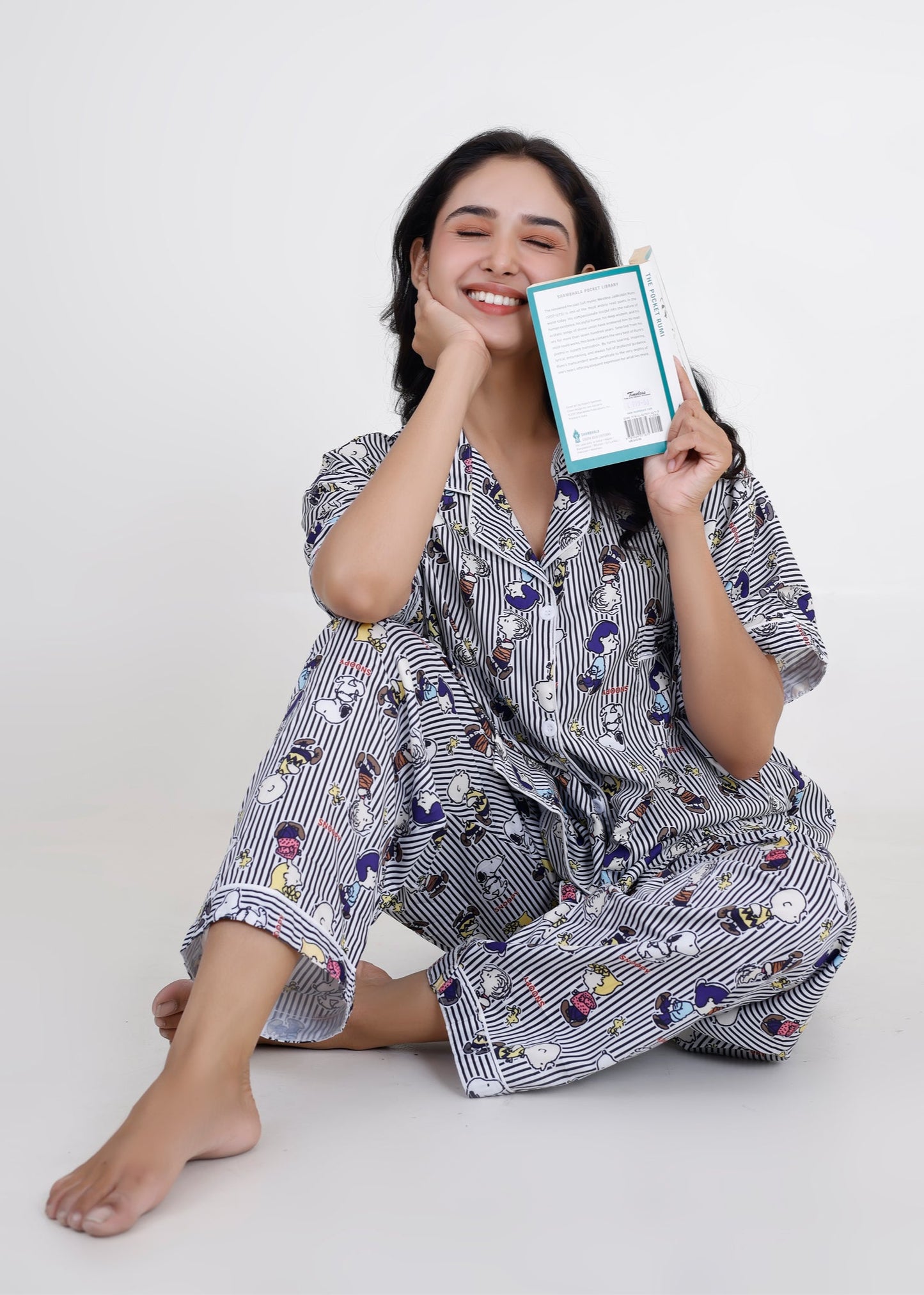 Snoopy Monochrome Stripe Cotton Pyjama Set