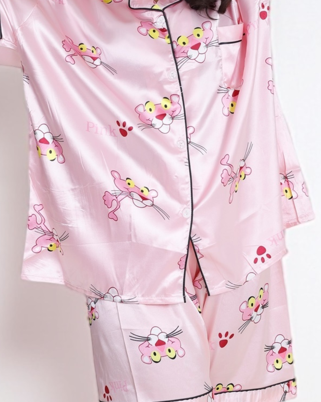 Pink Panther Luxe-Satin Shorts Set