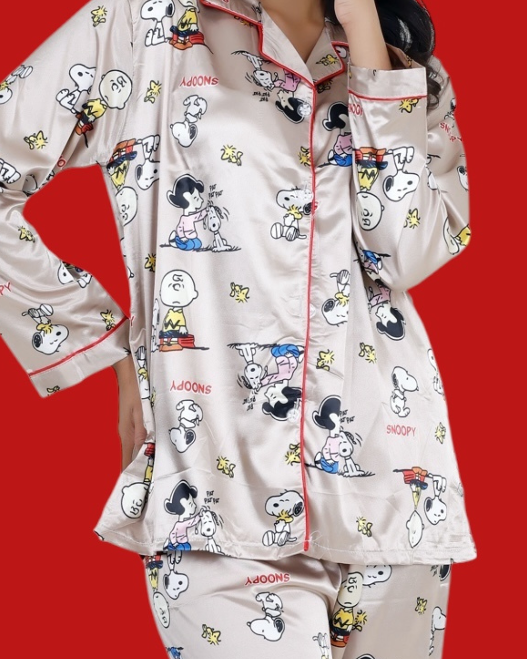 Peanuts Snoopy Beige Satin Pyjama Set