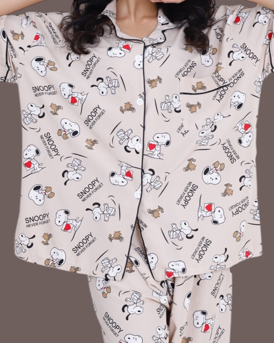 Snoopy Beige Crepe Pyjama Set