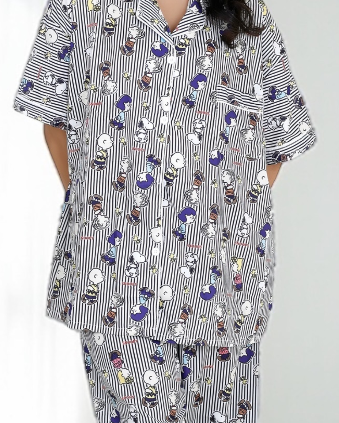 Snoopy Monochrome Stripe Crepe Pyjama Set