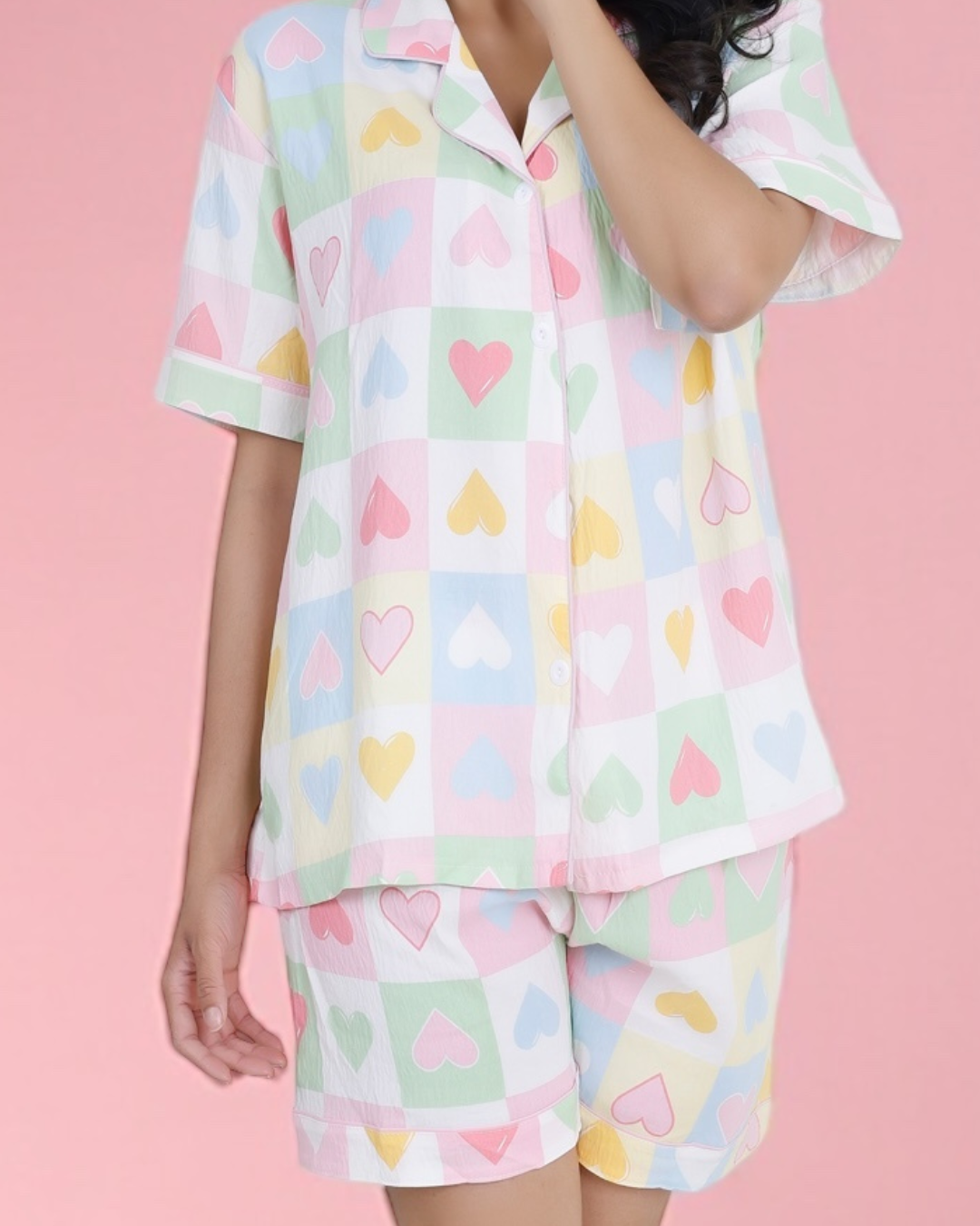 Pastel Hearts Cotton Shorts Set