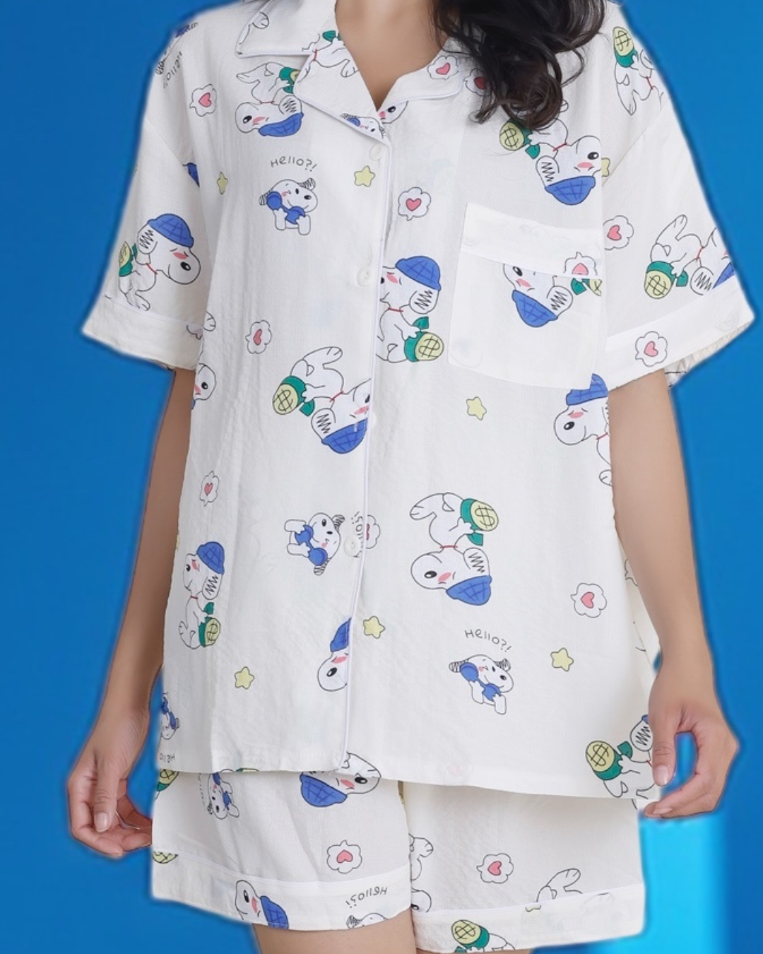 Snoopy White Crushed Crepe Shorts Set