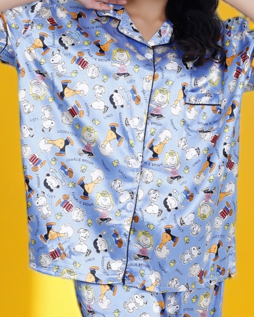 Snoopy & Friends Luxe Satin Sky Blue Pyjama Set