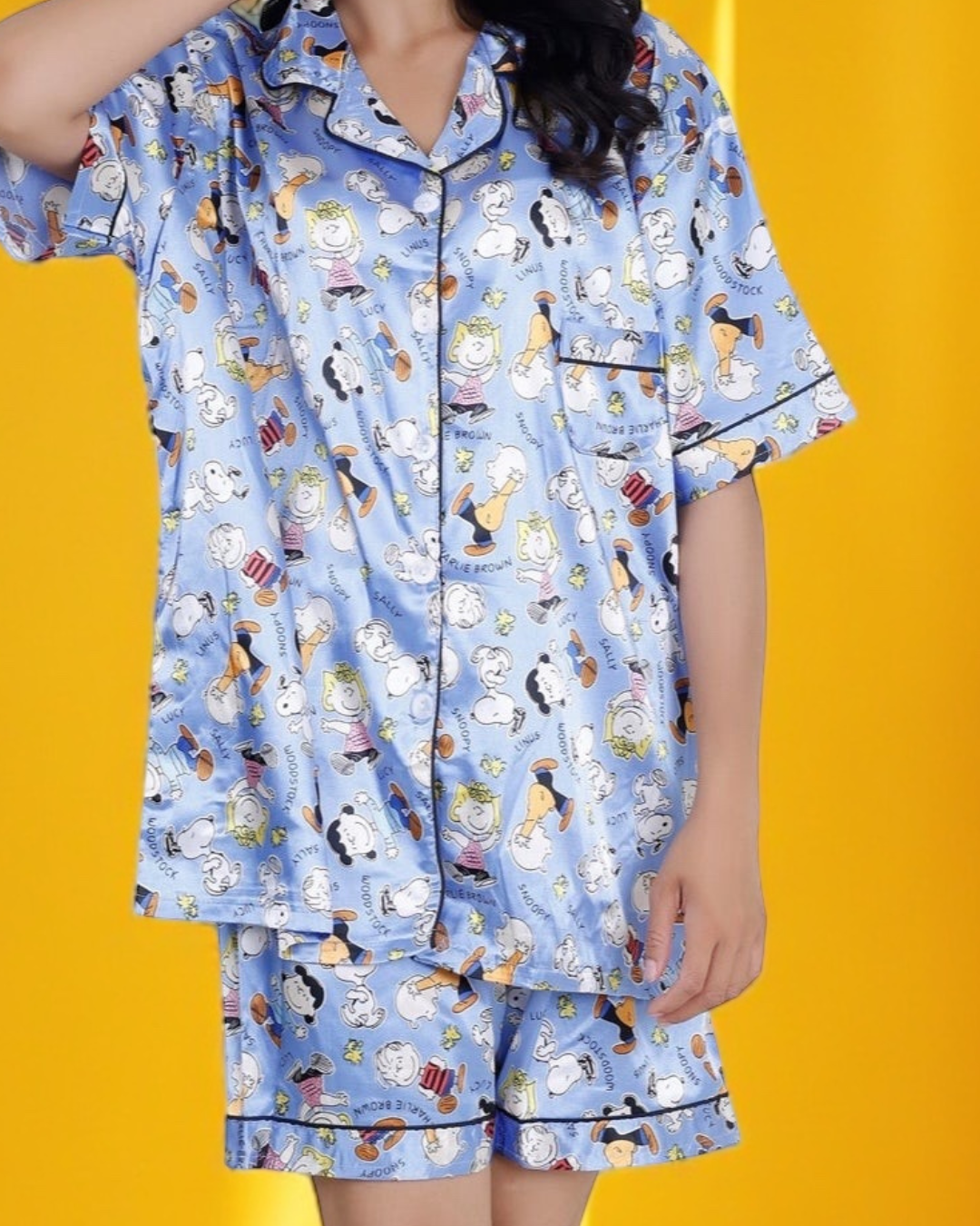 Snoopy and Friends Light Blue Luxe Satin Shorts Set