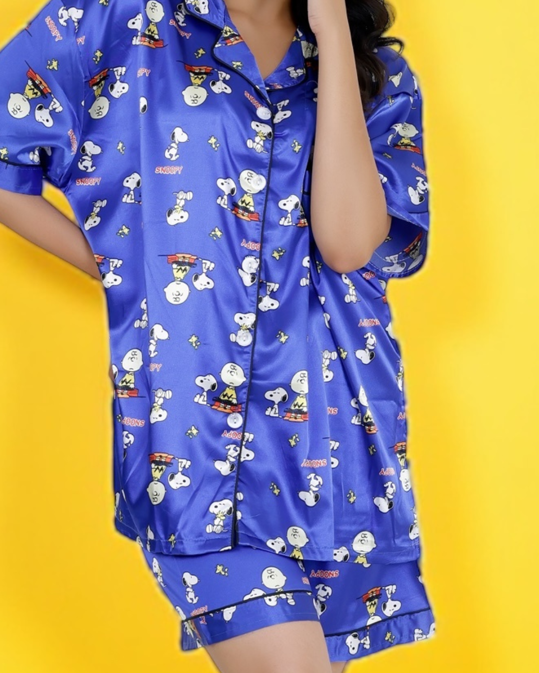 Snoopy Luxe-Satin Royal Blue Shorts Set