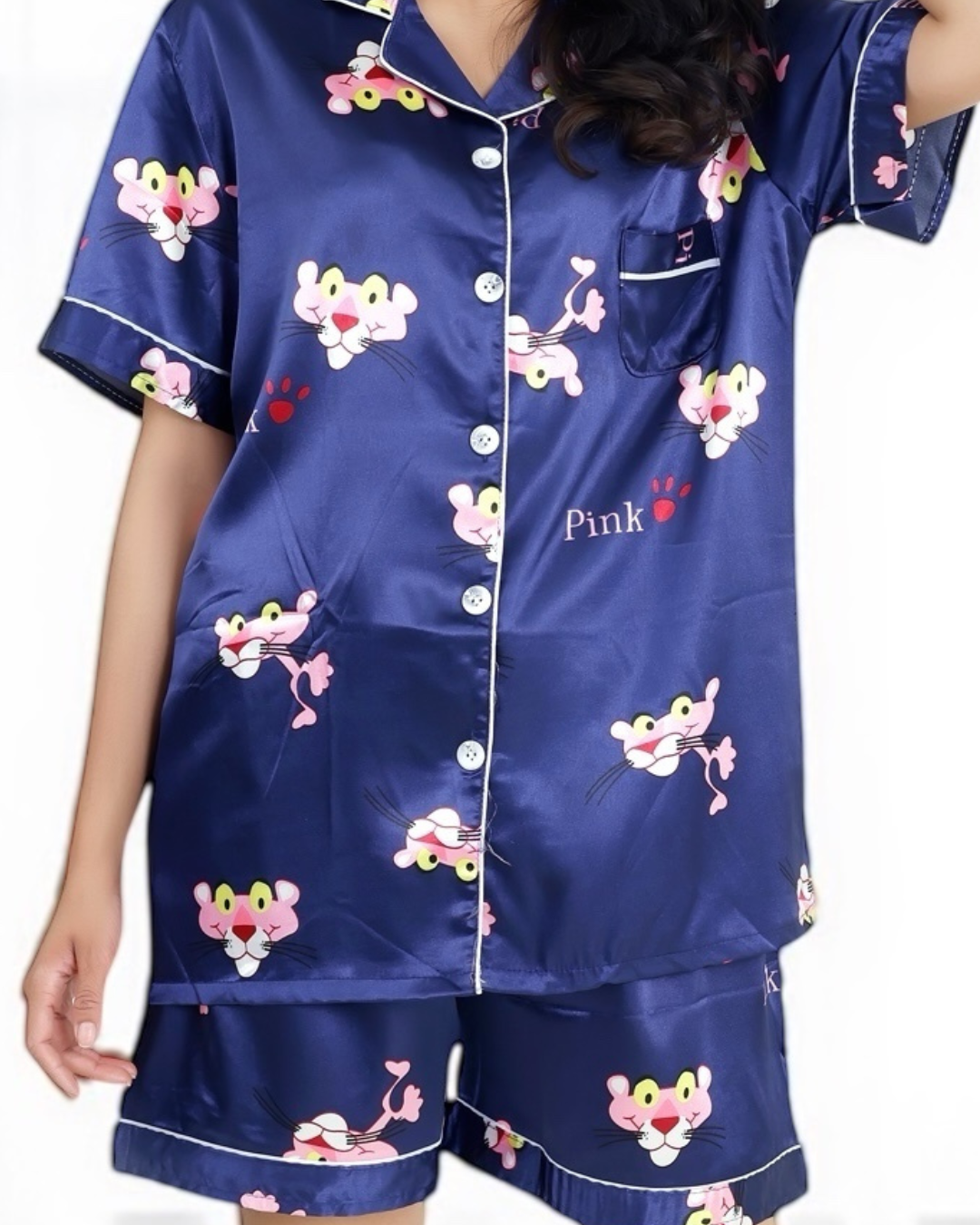 Pink Panther Luxe-Satin Shorts Set – Royal Blue