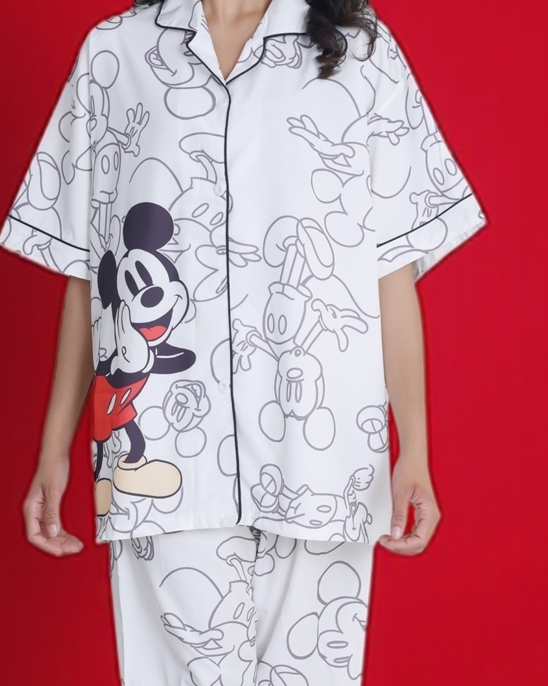 Big Mickey White Crepe Pyjama Set