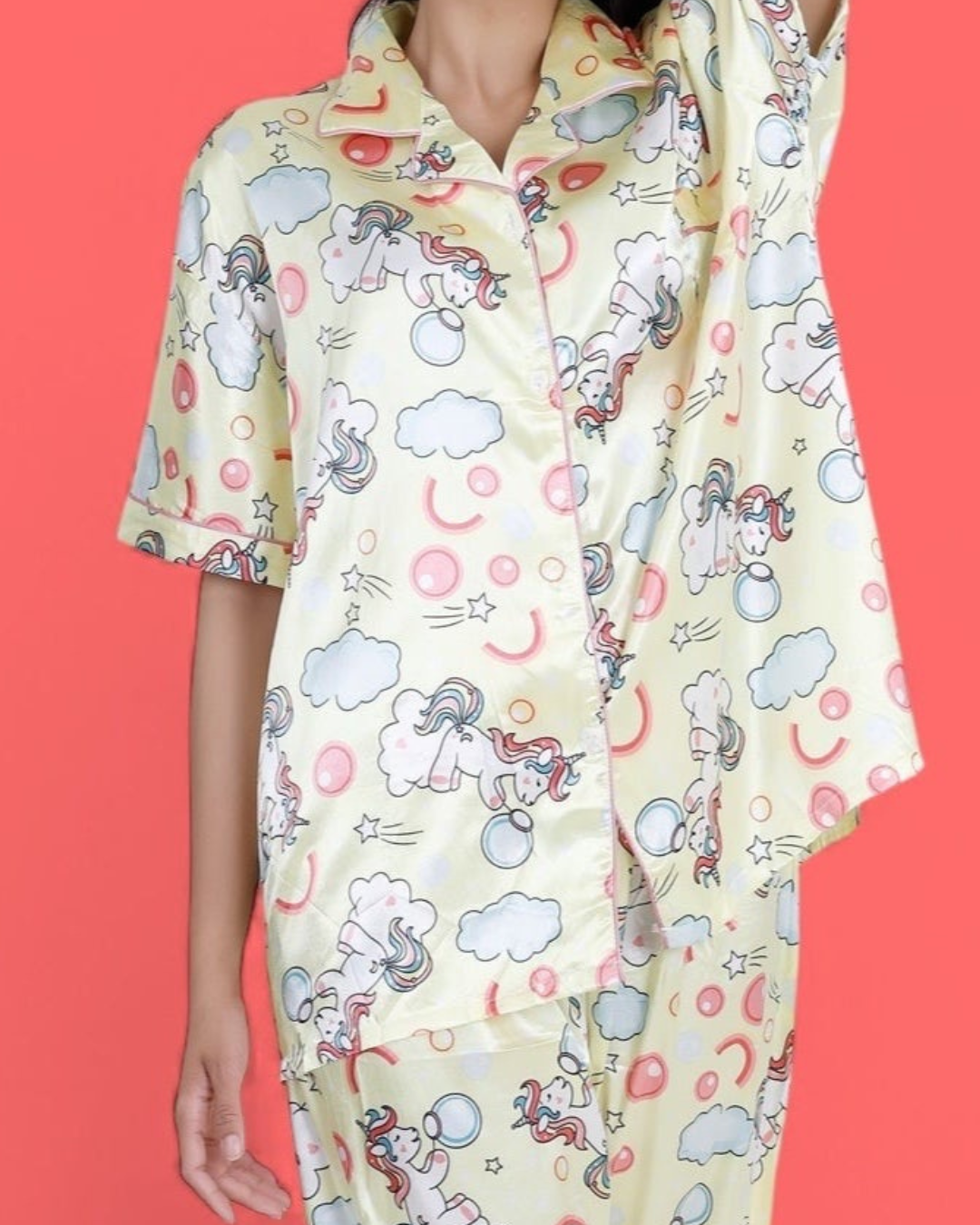 Unicorn Cream Luxe-Satin Pyjama Set