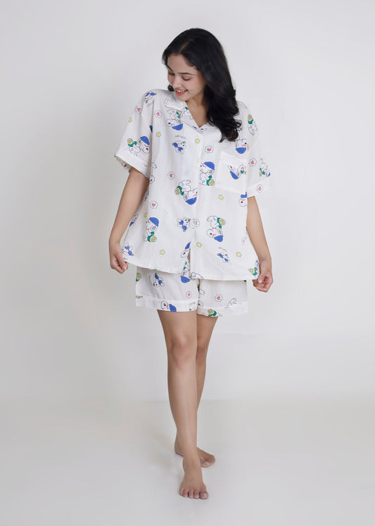 Snoopy White Cotton Shorts Set