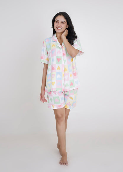 Pastel Hearts Cotton Shorts Set