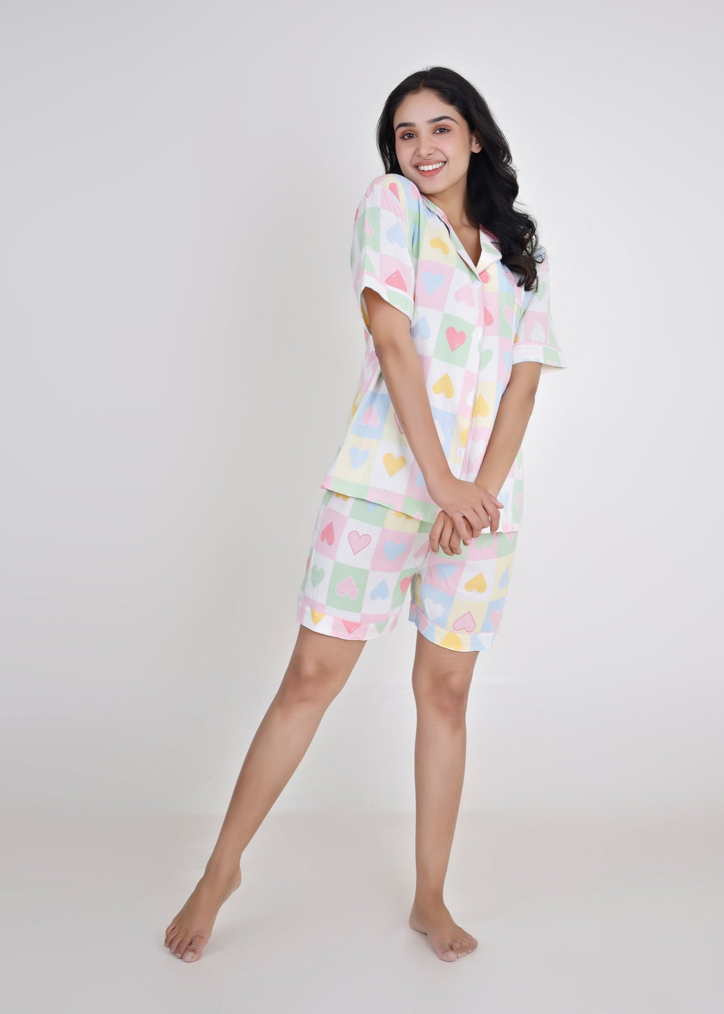 Pastel Hearts Cotton Shorts Set