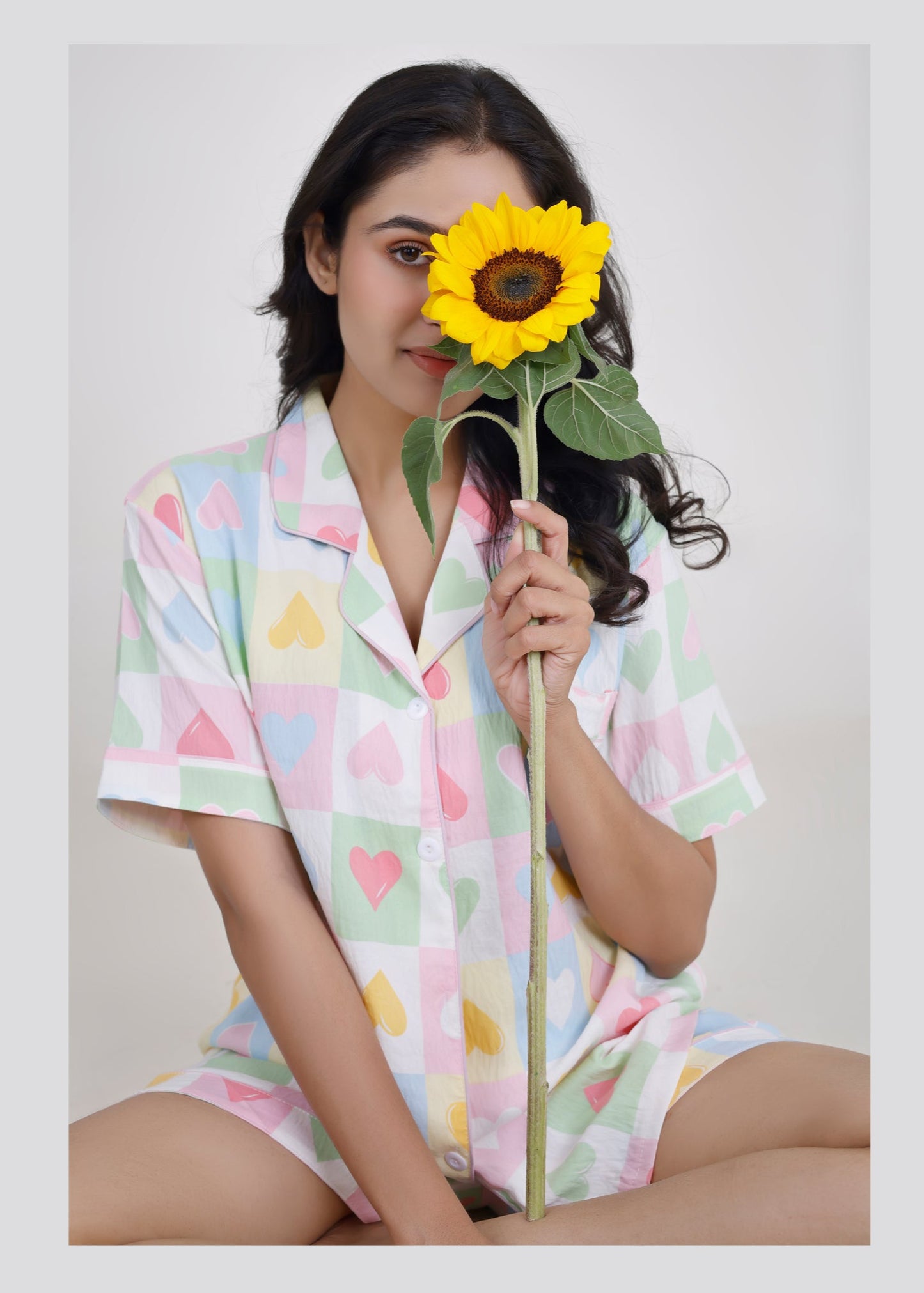 Pastel Hearts Cotton Shorts Set