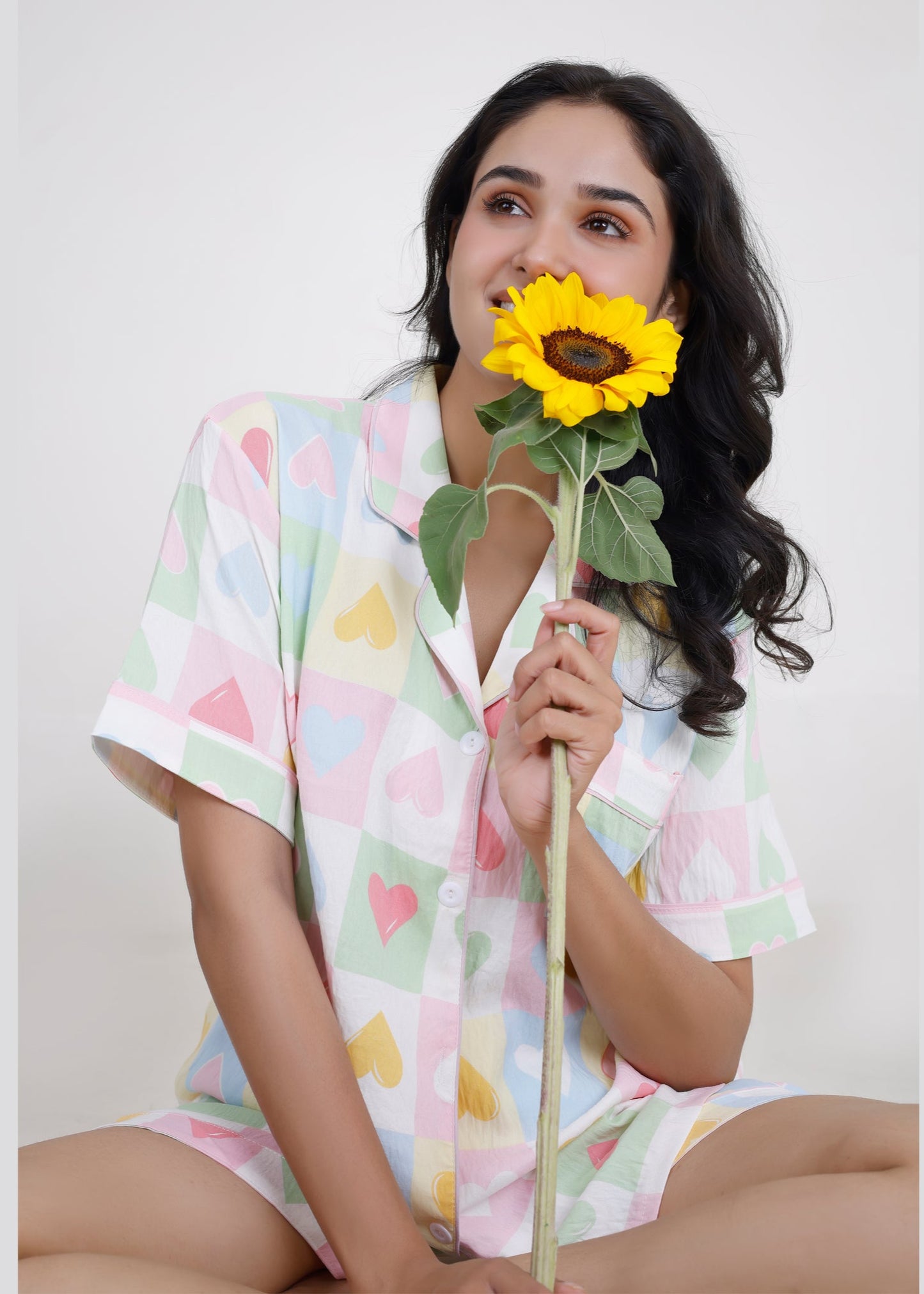 Pastel Hearts Cotton Shorts Set