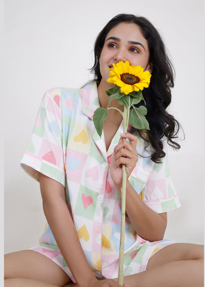 Pastel Hearts Cotton Shorts Set