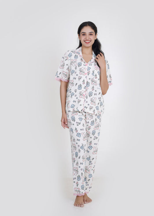 Soft White Bunny Cotton Pyjama Set