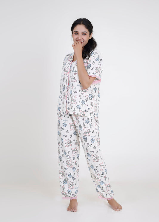 Soft White Bunny Cotton Pyjama Set