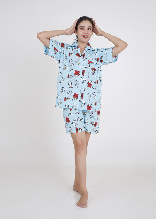 Snoopy in the Sky Cotton Shorts Set – Blue