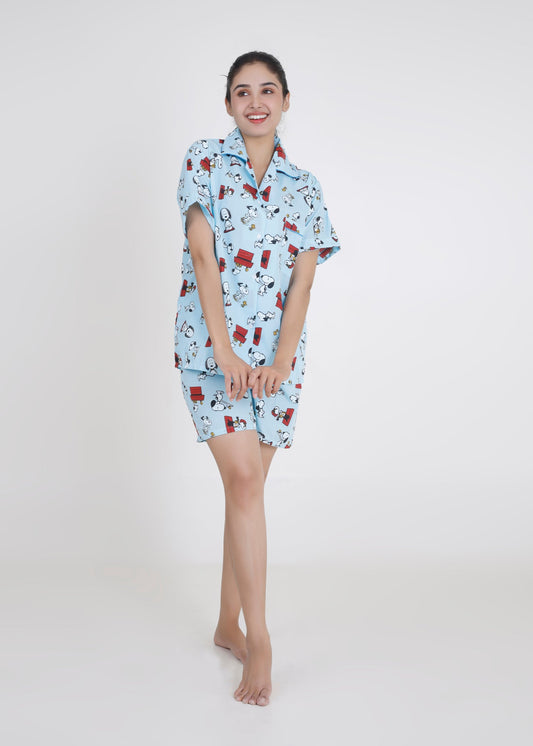 Snoopy in the Sky Cotton Shorts Set – Blue