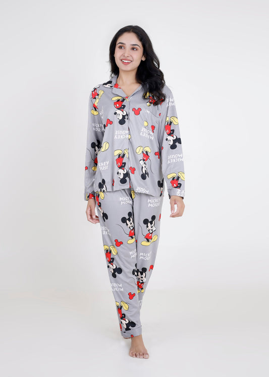 Grey Mickey Satin Pyjama Set