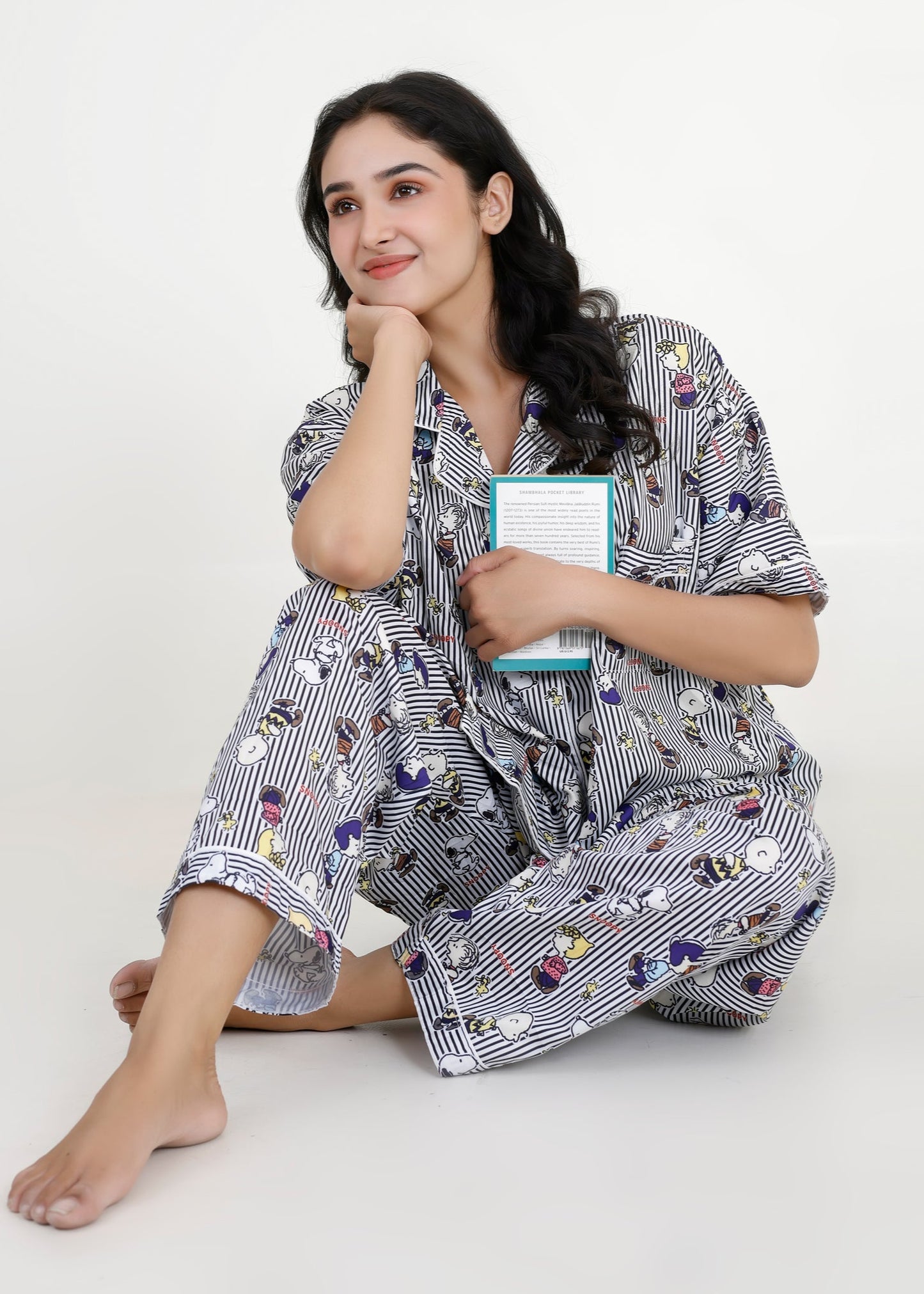 Snoopy Monochrome Stripe Cotton Pyjama Set