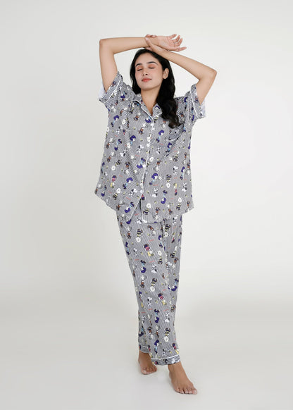 Snoopy Monochrome Stripe Cotton Pyjama Set