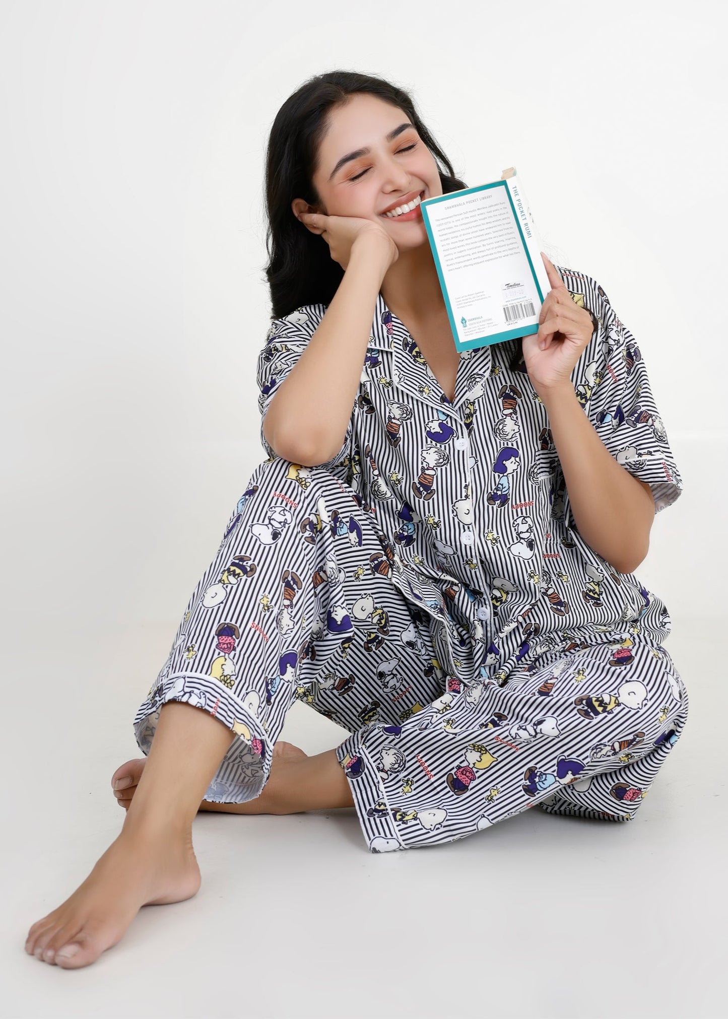 Snoopy Monochrome Stripe Cotton Pyjama Set