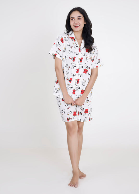 Snoopy in Bed - White Cotton Co-ord Set