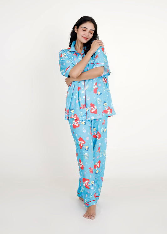 Little Mermaid Blue Cotton Pyjama Set