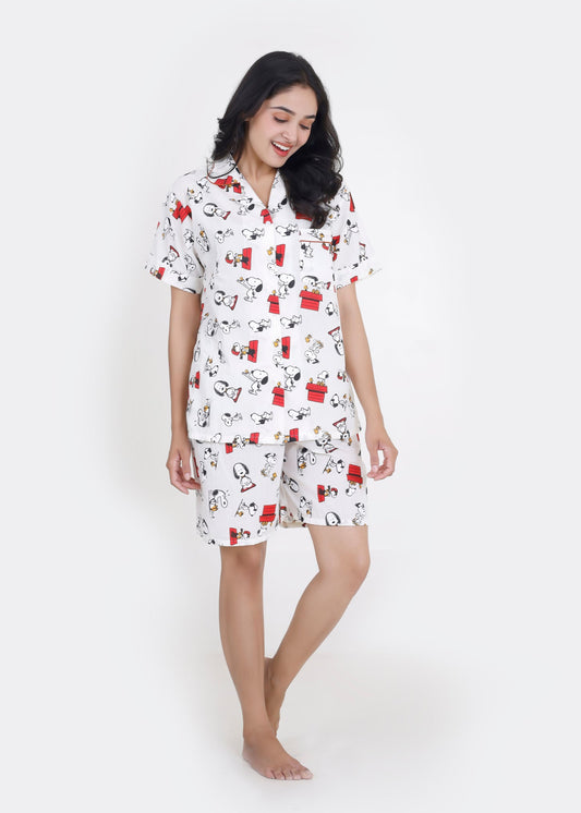 Snoopy in Bed - White Cotton Co-ord Set