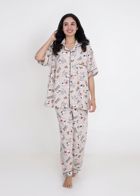 Snoopy Beige Cotton Pyjama Set