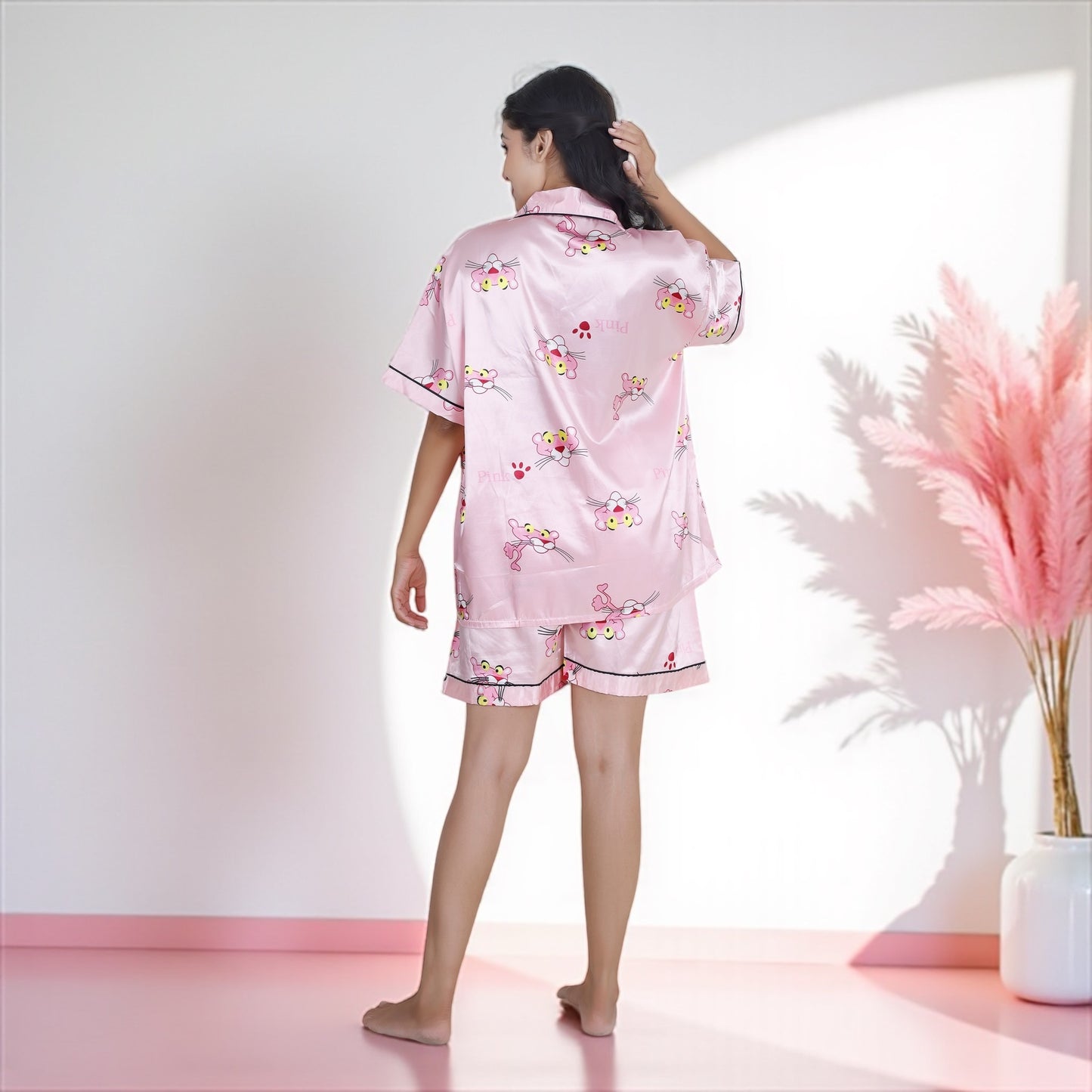 Pink Panther Luxe-Satin Shorts Set