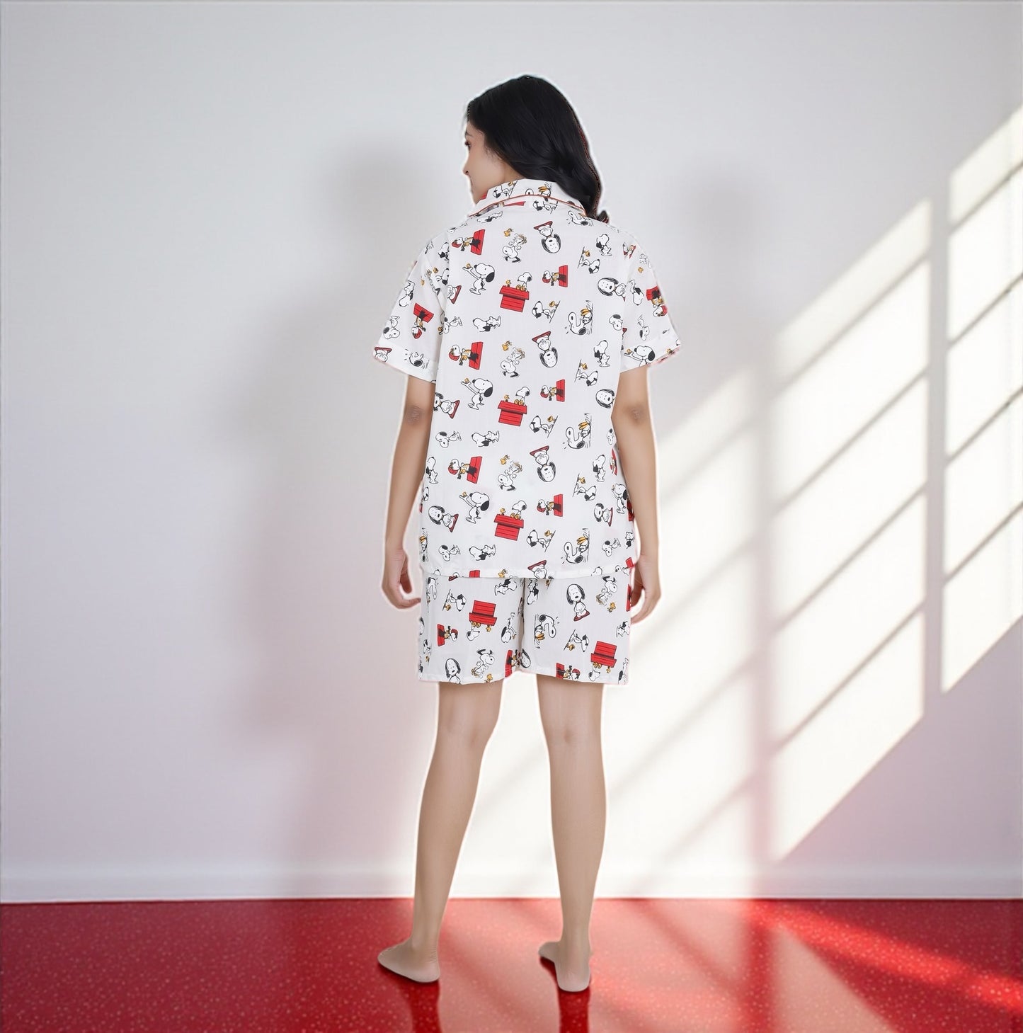 Snoopy in Red - White Cotton Shorts Set